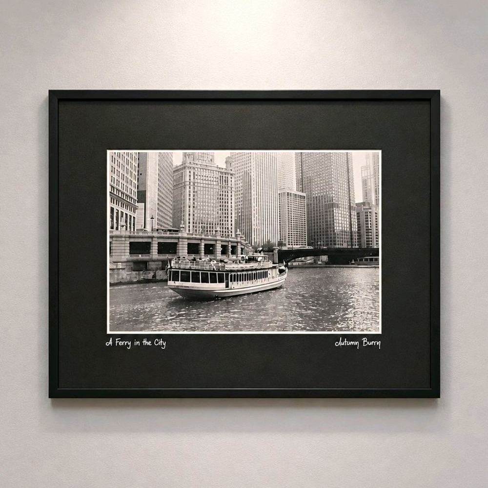 A Ferry in the City Black & White Matted Signed Photo by Autumn Burin